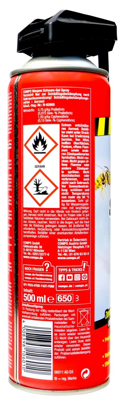 Compo Wespen Schaum-Gel Spray - 0,5 L 5 Compo Wespen Schaum-Gel Spray - 0,5 L – Bild 3
