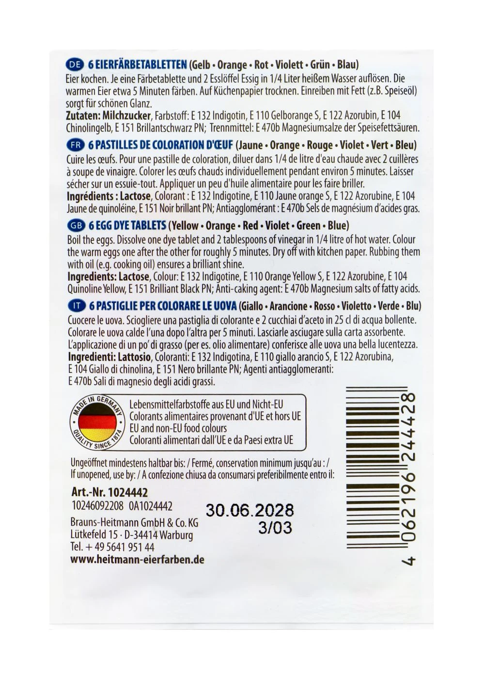 Heitmann Eierfarben Iris Heißfärbetabletten - 6 Stück 4 Heitmann Eierfarben Iris Heißfärbetabletten - 6 Stück – Bild 2