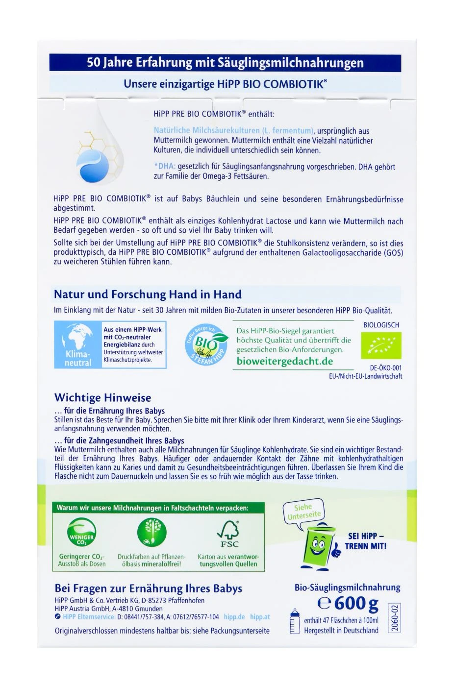Hipp 2060 Bio Pre Combiotik - 600 G 5 Hipp 2060 Bio Pre Combiotik - 600 G – Bild 3
