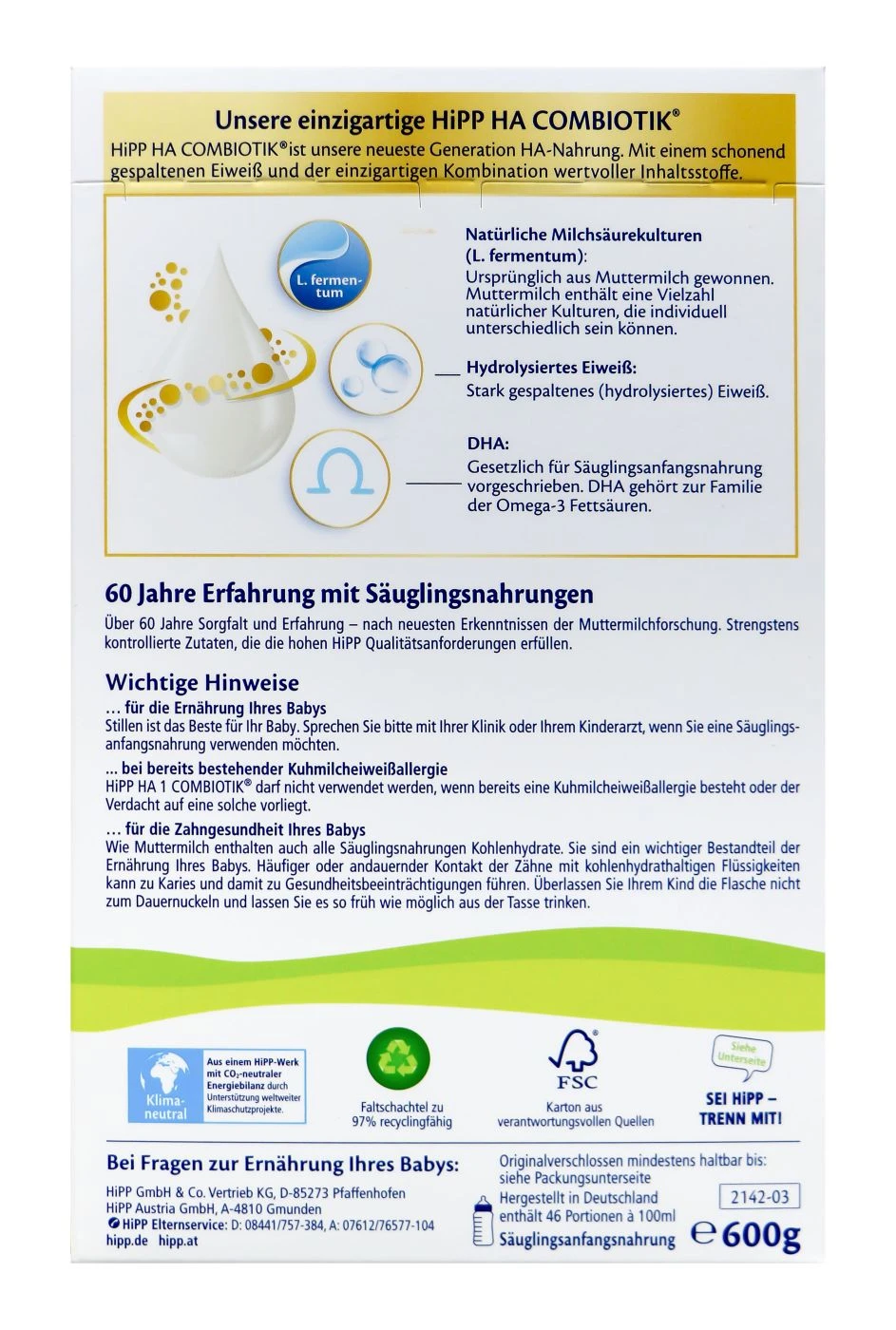 Hipp 2142 HA 1 Combiotik - 600g 5 Hipp 2142 HA 1 Combiotik - 600g – Bild 3