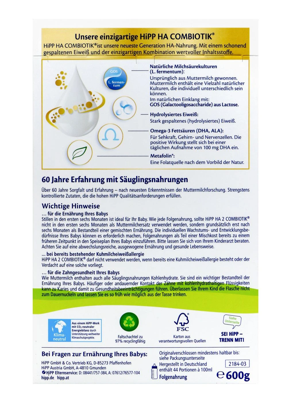 Hipp 2184 HA 2 Combiotik - 600g 5 Hipp 2184 HA 2 Combiotik - 600g – Bild 3