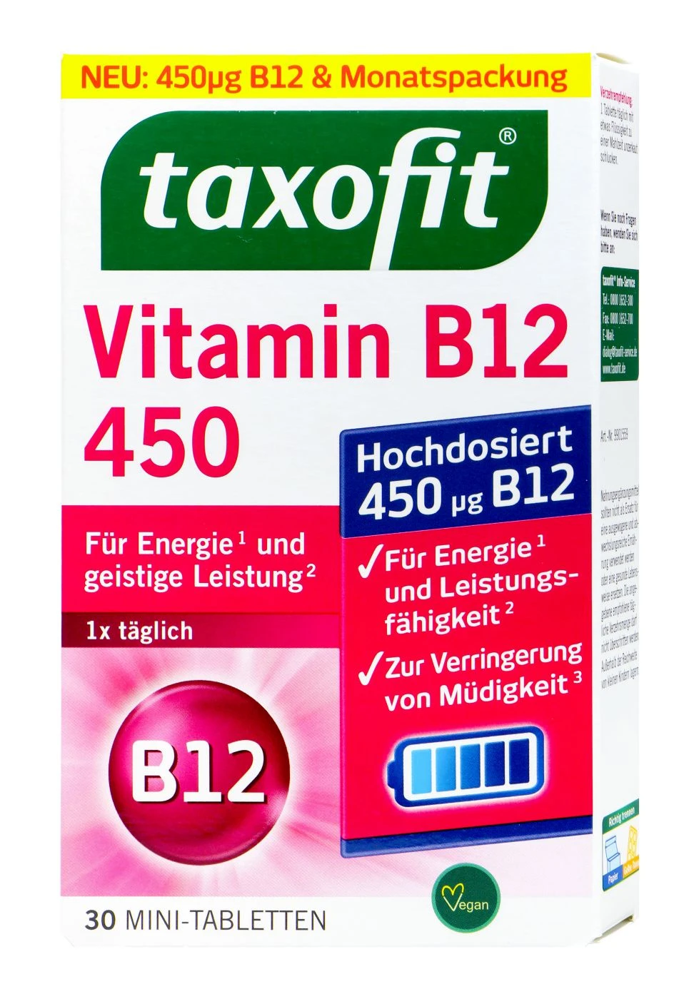 Taxofit Vitamin B12 450 µg Mini-Tabletten - 30 Stück 3 Taxofit Vitamin B12 450 µg Mini-Tabletten - 30 Stück